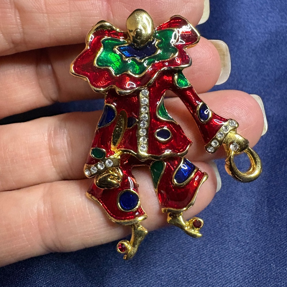 Brooch Bright Clown Articulated with Moveable Legs Colorful Rhinestone Enamel - Picture 5 of 6